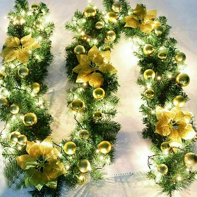 Christmas Garland with Lights,9 Feet Battery Operated with Outdoor