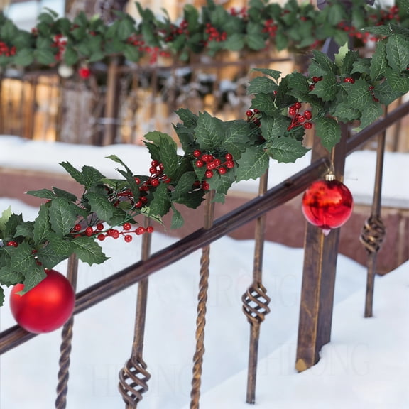 Christmas Garlands Christmas Simulation Flower Vines Wall Hanging White Edges Patterns Holly Leaf Red Fruit Vines Christmas Mood Layout Simulation Christmas Vines Christmas Decorations Indoor Garland