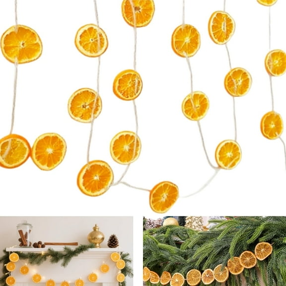 Christmas Garlands Decor,1Pack Rustic Orange Slice Garland,QZS Dried Orange Slice Hanging Decorations for Mantle,Fireplaces,Tables,Outdoor