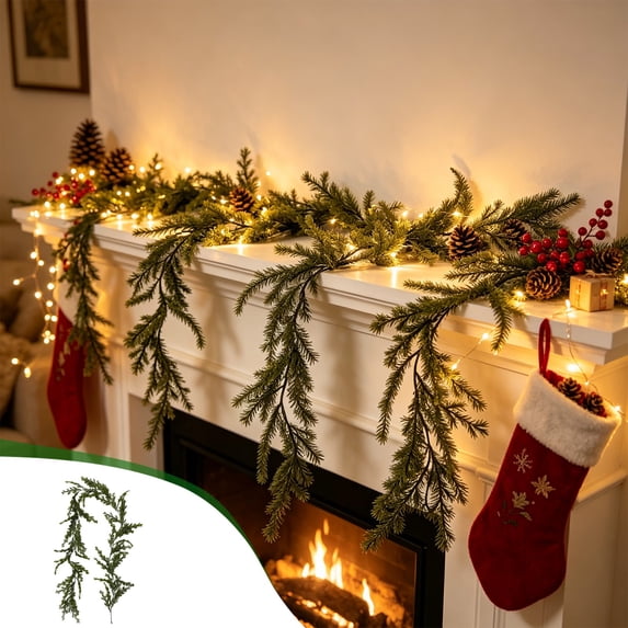 Christmas Garlands Decor 70.86inch Artificial Pines Rattan Indoor Christmas Decoration Dining Table Fireplace Window Ornaments