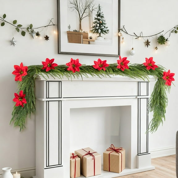 Christmas Garlands Norfolk Pine Christmas Red Berry Vines Holiday Decoration Stair Handrail Table Decoration Green Plant