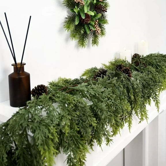 Christmas Garlands Norfolk Pine Garland, Real Touch Artificial Faux Greenery Garland for Holiday Indoor Outdoor Decor