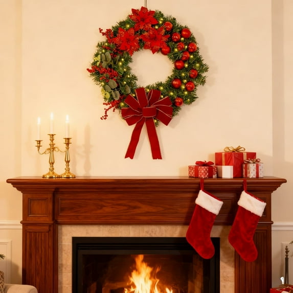 Christmas Garlands / Wreaths With Lights for Front Door, Material , Durability, Festive Holiday Decoration for Home, Wall, Indoor & Outdoor Use, Create Warm and Welcoming Environment, 1PC