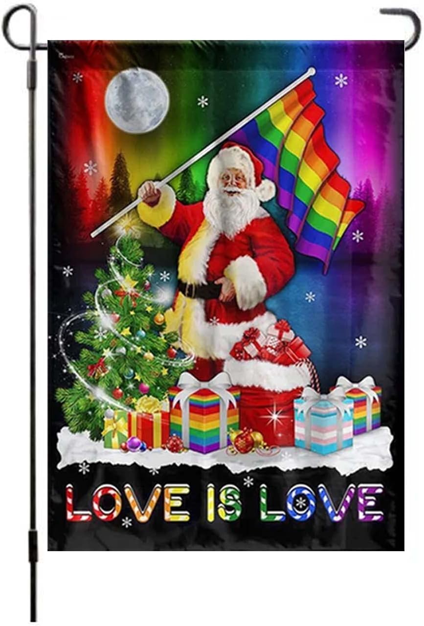 Christmas Gay Love Is Love Garden Flag Burlap Double Sided Vertical 12× ...