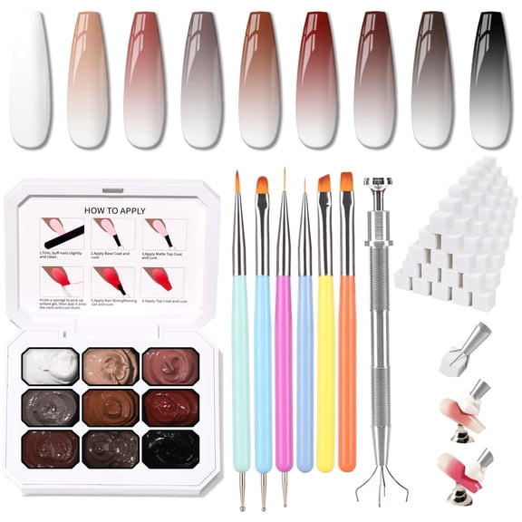Christmas Gel Polish, 9 Colors Ombre Patting Gel Nail Polish Palette, 100 Sponges 6 Brushes 1Grabber, Blending Color Gradient Painting Nails Art, No Wipe, UV/LED Cured (Set 06)