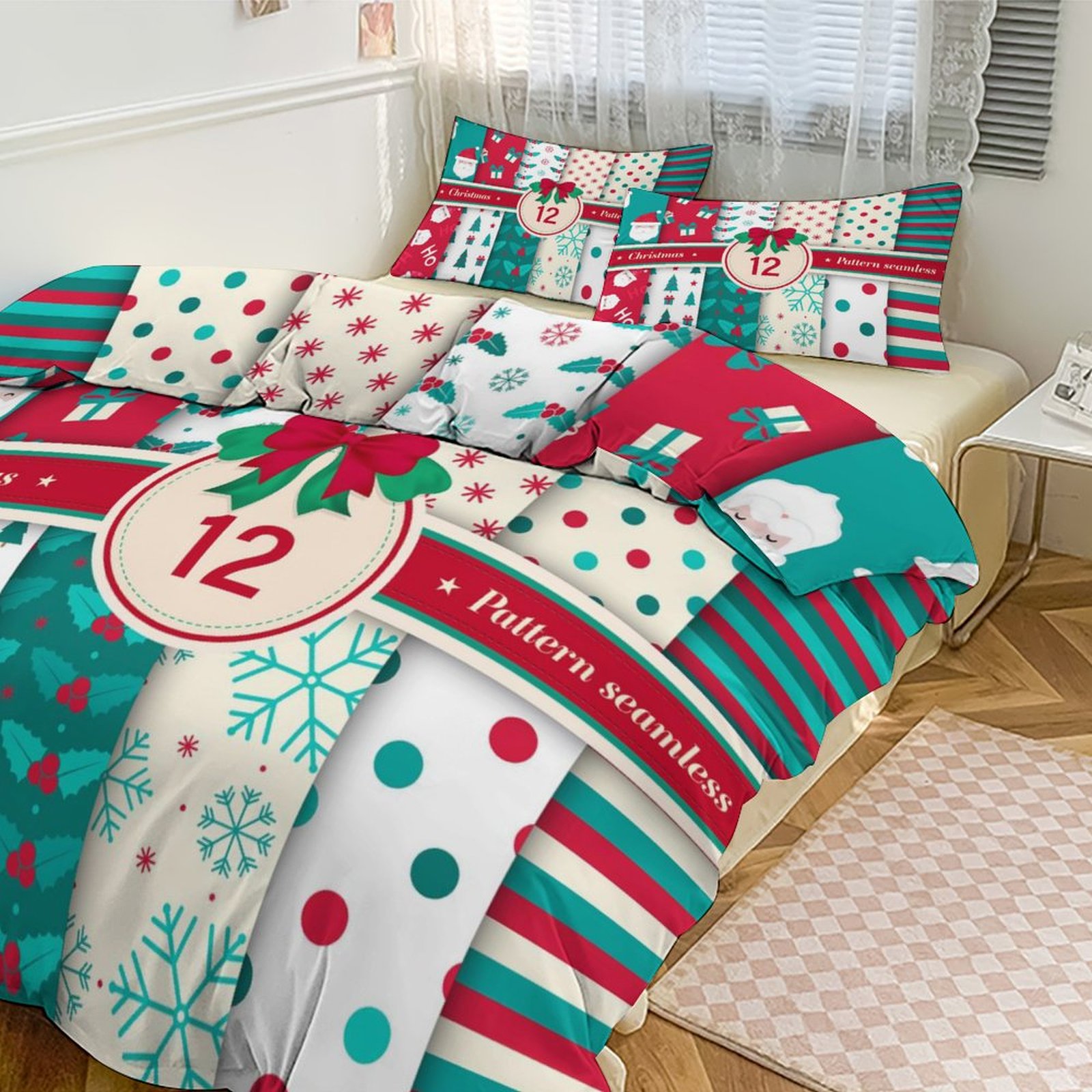 Christmas Generic Cartoon Bedding Set 3 Pieces throw Duvet Cover Set
