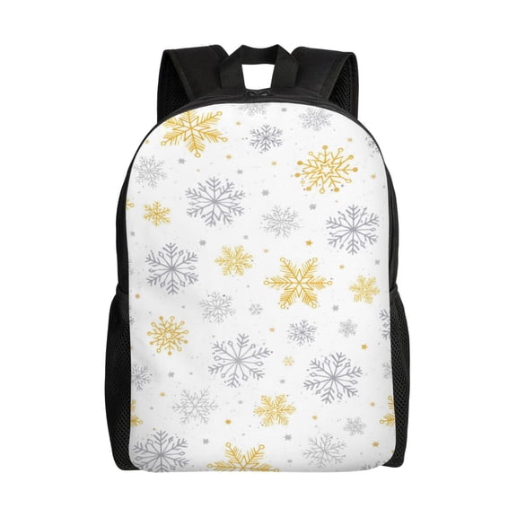 Christmas Geometric Golden Gray Snowflake Backpack Large Capacity Laptop Bag for Men and Women