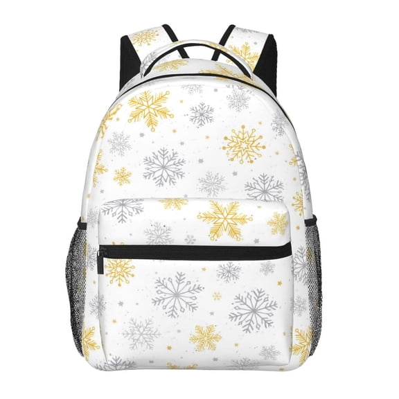 Christmas Geometric Golden Gray Snowflake Backpack Lightweight Rucksack Travel Bag for Men and Women