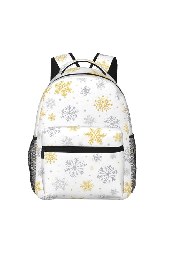Christmas Geometric Golden Gray Snowflake Backpack Lightweight Rucksack Travel Bag for Men and Women