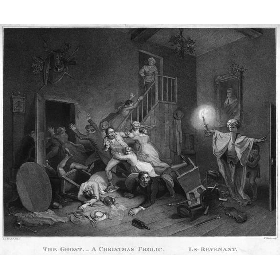 Christmas Ghost, 1814. N'The Ghost. - A Christmas Frolic - Le Revenant.' A Boy With A Mannequin Ghost Holding A Candle