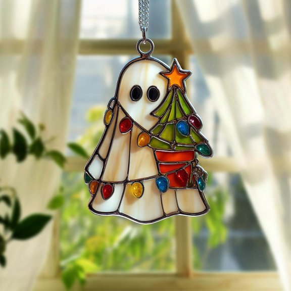 Christmas Ghost Acrylic Suncatcher, Halloween Ghost Window Hanging, Cute Ghost Halloween Gift, Spooky Halloween Decor,Santa Ghost Suncatcher
