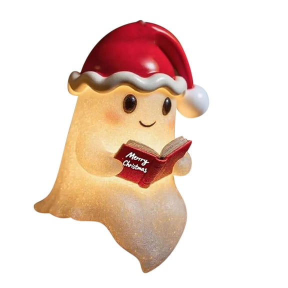 Christmas Ghost Decor Christmas Ghost Reading Book Lamp, Cute Ghost Figurine Statue, Christmas Decoration for Gift Props Tabletop Bookshelf Home Decor (B)