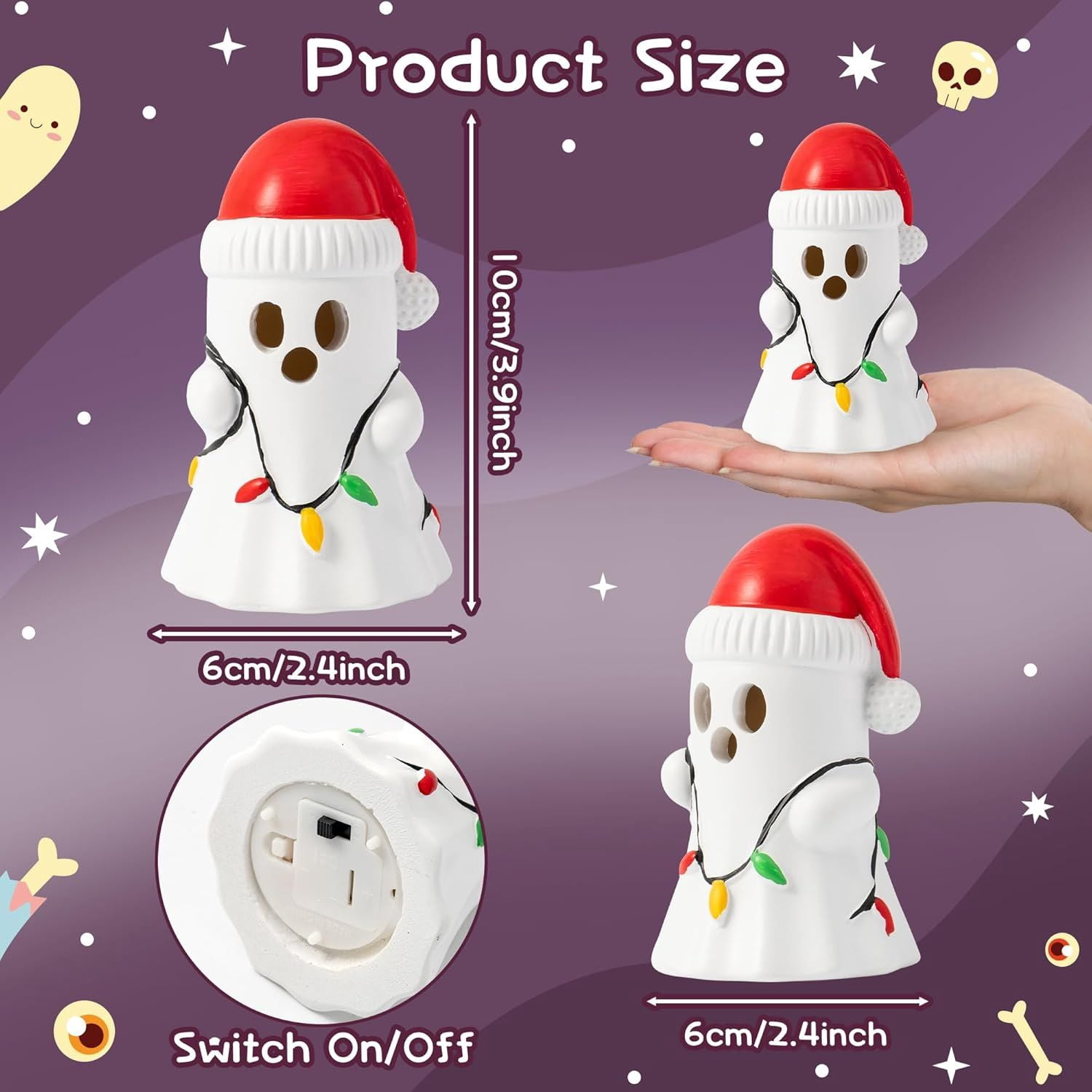 Christmas Ghost Decor, Halloween White Ghost with Santa Hat Led Night Light Little Boo Figurine Statue Festival Lamp Table Topper Decoration for Home Garden Room Halloween Xmas Decor Supplies