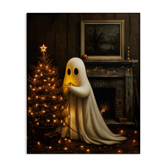Stupell Industries Christmas Ghost Hanging Lights Canvas Wall Art, design by Arlington Prints