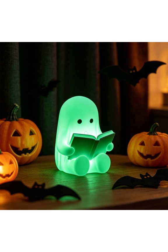 Christmas Ghost Reading Book Lamp, Resin Ghost Night Light, 4.5x3.5 Inch Holiday Decor for Christmas & Halloween