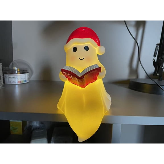 Christmas Ghost Reading Lamp - 8" Dual-Purpose Decor for Halloween & Holiday Season | USB-Powered Book Light for Shelf, Mantel & Bedside Decor (21cm)