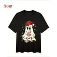 thumbnail image 1 of Christmas Ghost Tee Candy Cane Gingerbread Graphic Holiday Top Short Sleeve Round Neck Black S-5XL, 1 of 5