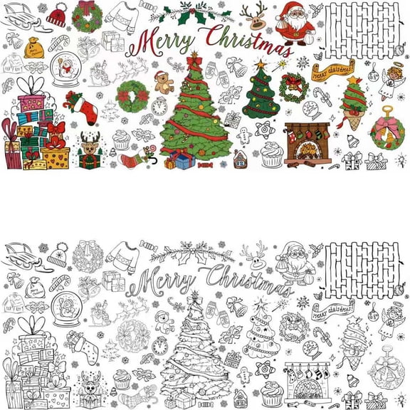 Christmas Giant Coloring Poster/Tablecloth for Kids – 30 x 72 Inch Jumbo DIY Poster with Santa & Reindeer – Holiday Arts Crafts, Winter Party Games, Classroom Activities, Xmas Decorations & Gifts