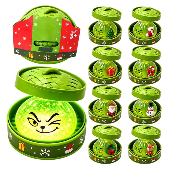 Christmas Giant Green Monster Mystery Squishy Blind Box - One Random Style Soft Slow Rising Grumpy Holiday Character Squeeze Fidget Toy, Festive Sensory Stress Relief Toy for Kids Party Favors