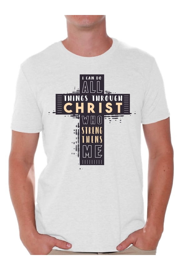 Christmas Gifs for Christian Dad Husband Men's Shirt Christian Men Tee I Can Do All Things Through Christ Who Strengthens Me Holy Bible Quotes Shirt for Men