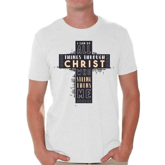 Christmas Gifs for Christian Dad Husband Men's Shirt Christian Men Tee I Can Do All Things Through Christ Who Strengthens Me Holy Bible Quotes Shirt for Men