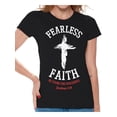 thumbnail image 1 of Christmas Gifs for Christian Grandma Wife Sister Fearless Faith Jesus Christ Women Tee Be Strong and Courageous T-Shirt for Her Christian Religious Women Tee, 1 of 4