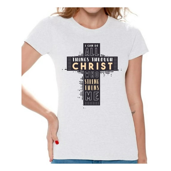 Christmas Gifs for Christian Sister Wife Mom Womens Shirt Christian Tee I Can Do All Things Through Christ Who Strengthens Me Holy Bible Quotes Shirt for Women