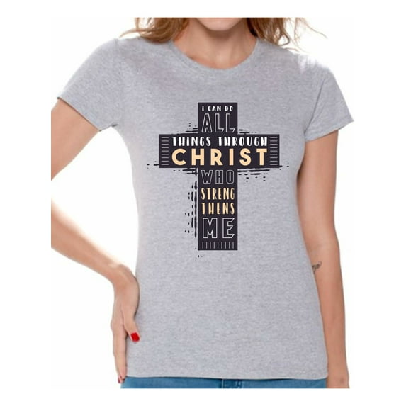 Christmas Gifs for Christian Sister Wife Mom Womens Shirt Christian Tee I Can Do All Things Through Christ Who Strengthens Me Holy Bible Quotes Shirt for Women