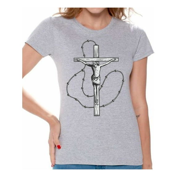 Christmas Gifs for Christian Mom Wife Woman Shirt Christian Women Tee Crucifix Tee for Her Jesus Christ Merry Xmas Religious Shirts