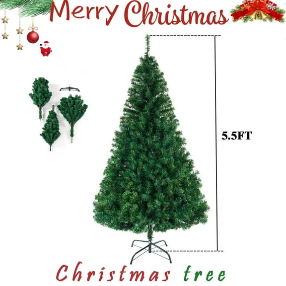 Christmas Gift! 5.5ft Premium Christmas Tree, Pine Hinged Artificial Holiday Tree w/ 850 Tips, Metal Base - Green