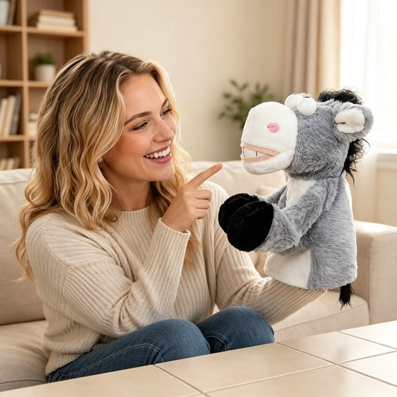 Christmas Gift Animal Hand Puppet, 1-Pack 9.84x6.3 Inch Funny Glove Puppet with Interactive Sound Effects and Plush Boxing Design, bldnkj