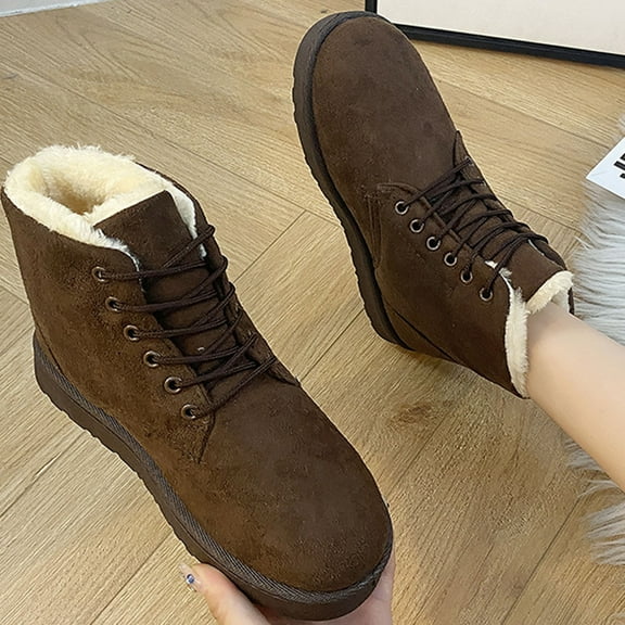 Christmas Gift AnuYalueLace-up Combat Boots for Womens Classic Suede Boot Fur Fleece Lined Boots Ankle Booties Fashion Short Slip On Zipper Shoes