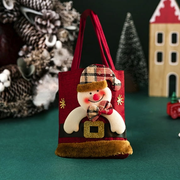 Christmas Gift Bag - 13x8 Inch Large Drawstring Treat Pouches for Candy, Apples & Holiday Presents, Reusable Polyester Party Favor Bags