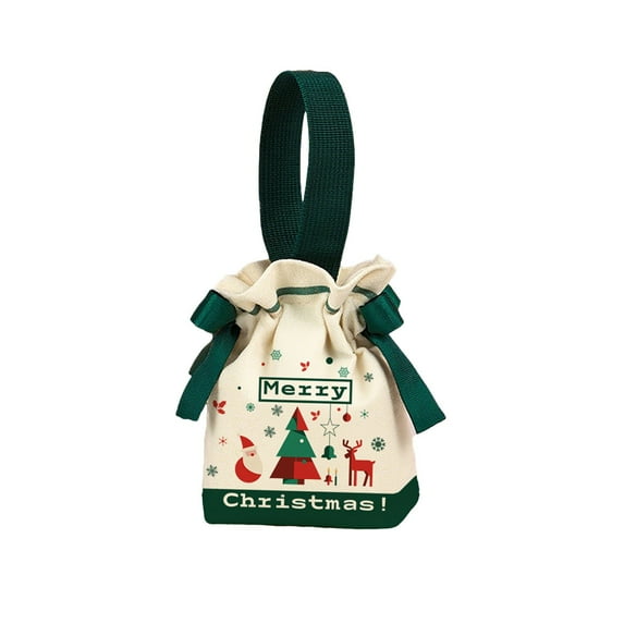 Christmas Gift Bag, Christmas Candy Bag, Drawstring Christmas Eve Party Handbag, Fabric Small Gift Storage Bag with Festive Holiday Patterns and Convenient Ribbon Closure