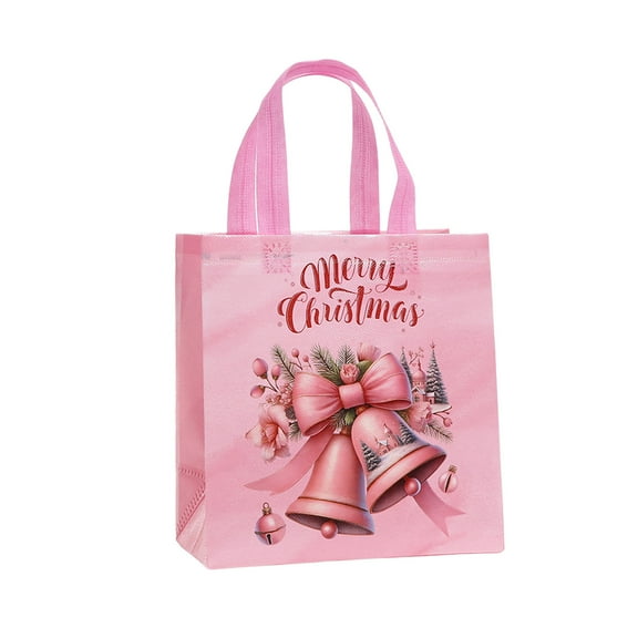 Christmas Gift Bag – Pink Non-Woven Holiday Tote with Handle – Reusable Festive Shopping Bag for Candy, Small Gifts & Seasonal Wrapping