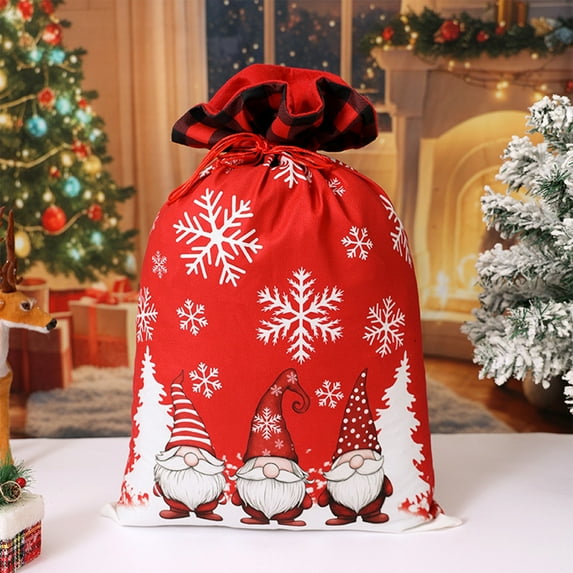 Taicans Christmas Gift Bag Xmas Wrapping Bags - Extra Large (22x14.5x0.3 in) Velvet Print Drawstring Candy Bag,forest Gnome Drawstring Candy Bag for Snacks & Small Gifts,Holiday Party Supplies