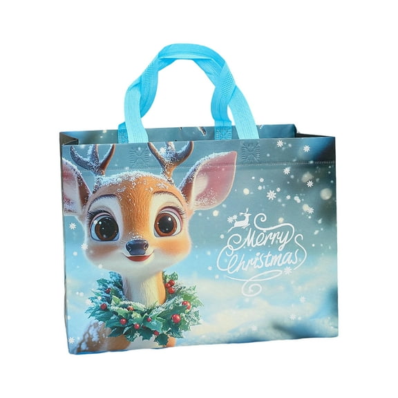 Christmas Gift Bag with Snowman Print Large Capacity Tote for Holiday Shopping and Present Wrapping 
