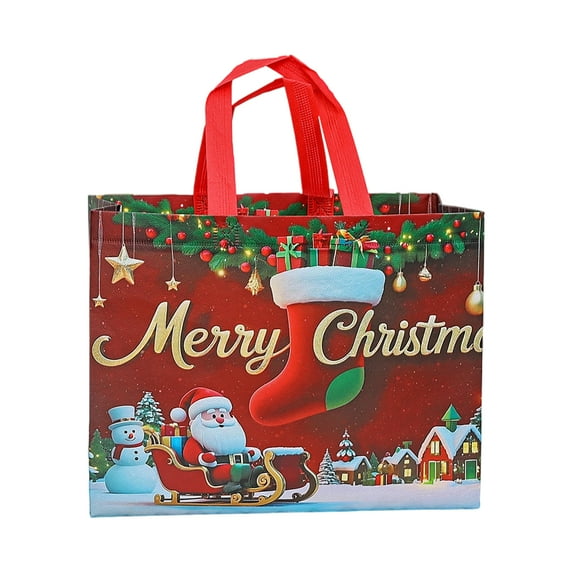 Christmas Gift Bag with Snowman Print Large Capacity Tote for Holiday Shopping and Present Wrapping 