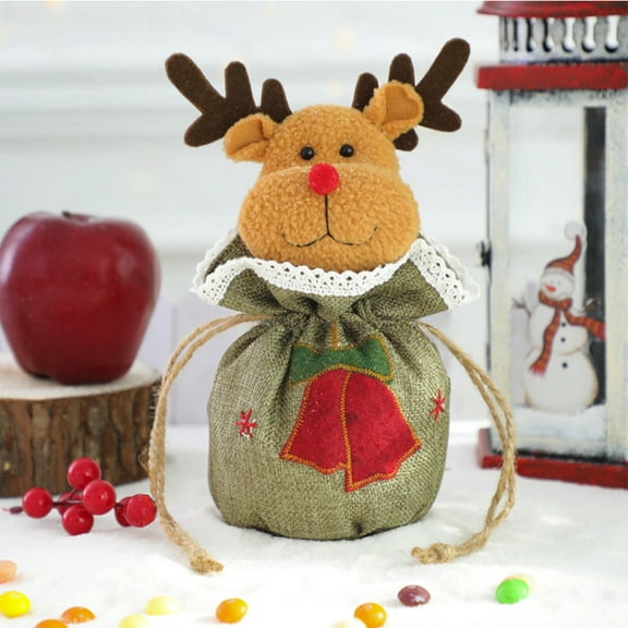 Christmas Gift Bags 10 Pack - 9x6 Inch Drawstring Treat Bags for Candy, Toys & Party Favors, Xmas Holiday Themed Pouch for Gifting Apples & Small Presents Multicolor