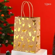 Christmas Gift Bags 12 Pack Gold Snowflake Design Kraft Paper Tote Bags with Flat Bottom Holiday Party Favor Gift Packaging for Christmas Presents Party Supplies 8x5.9 Inch