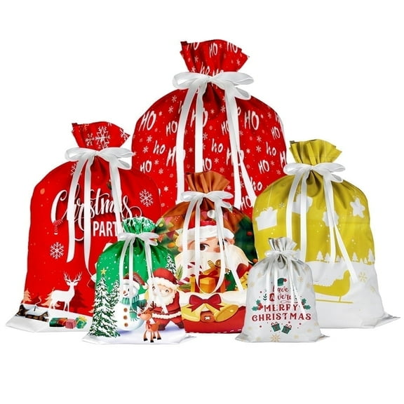 Christmas Drawstring Gift Bags Assorted Sizes, 34Pack Bulk Holiday Wrapping Bags, Reusable Xmas Presents Bags, Suitable as Favor & Goody Bags in Small/Medium/Large/Extra Large/Huge Sizes