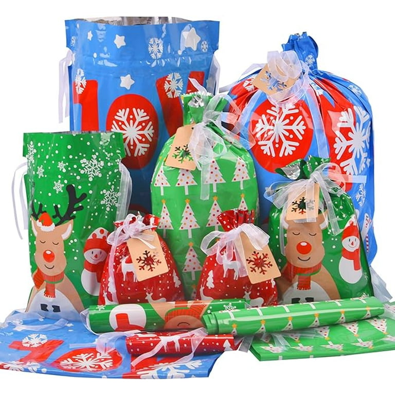 Christmas Gift Bags Assorted Sizes 22pcs Drawstrings Christmas Bags For Gifts Presents Wrapping Bags Favor Goody Bags Reusable Plastic Xmas Holiday Gift Bag Bulk Extra Large Big Medium Small Size Walm...
