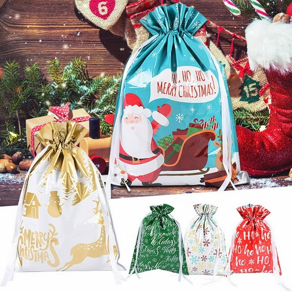 Christmas Gift Bags,Christmas Bags 6Pcs Christmas Drawstring Gift Bags Assorted Sizes Wrapping Bags 6 Design Goody Bags for Presents Xmas Gift Bags for Party