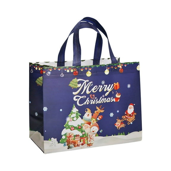 C Christmas Tote Bags Reusable Non-Woven Shopping Bags Large Gift Bags With Handles Holiday Party Grocery Bags Multipurpose Carry Bags Festive Design 0.10 Lb