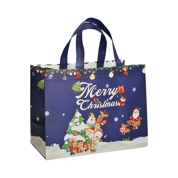 C Christmas Tote Bags Reusable Non-Woven Shopping Bags Large Gift Bags With Handles Holiday Party Grocery Bags Multipurpose Carry Bags Festive Design 0.10 Lb