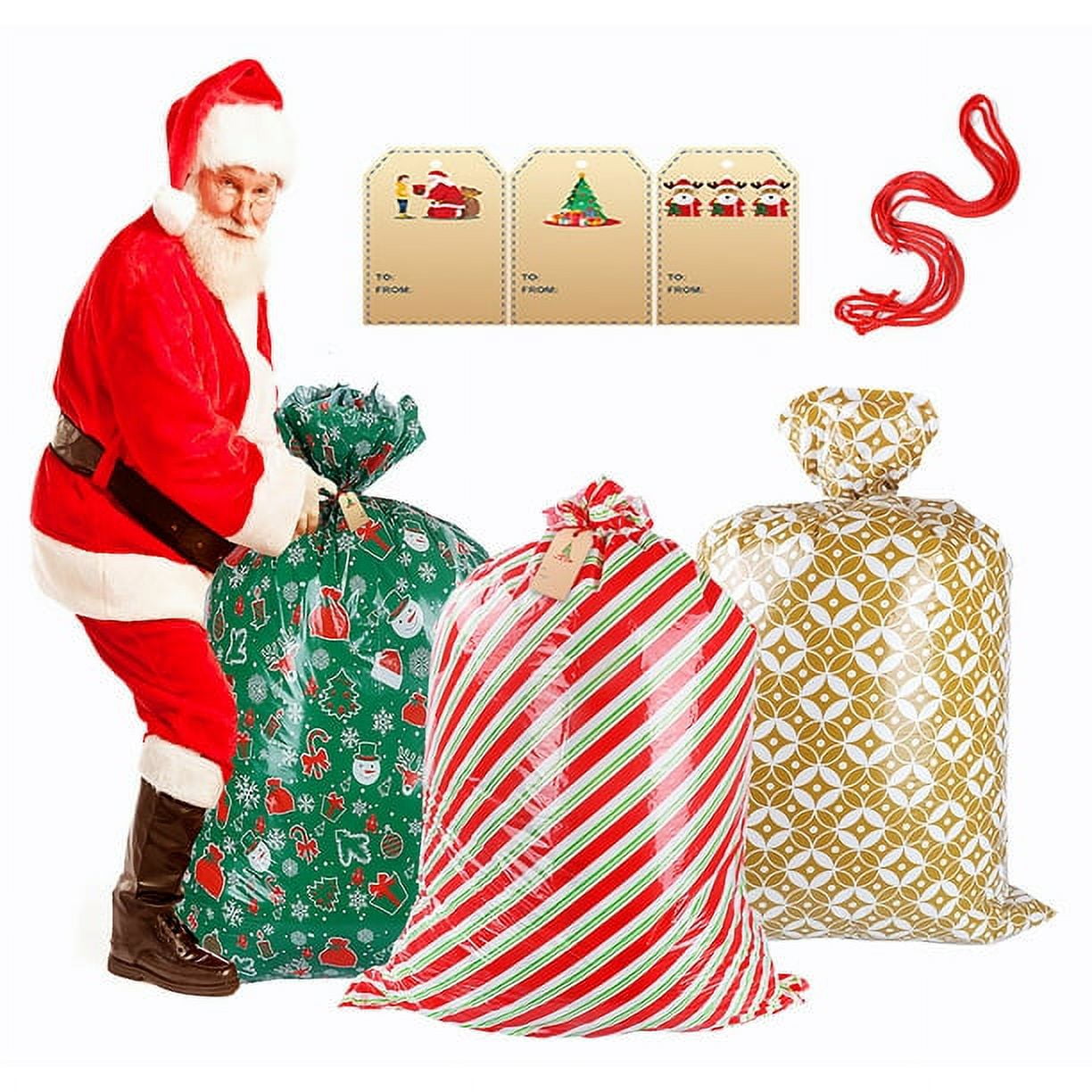 6 Pack Jumbo Christmas Gift Wrapping Bags for Oversized Holiday Present, Large  Plastic Sacks with Strings, Xmas Gingerbread Man, 36 x 48 in