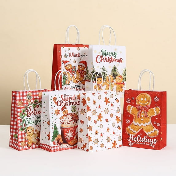 Christmas Gift Bags Gingerbread Man Kraft Paper 12pcs