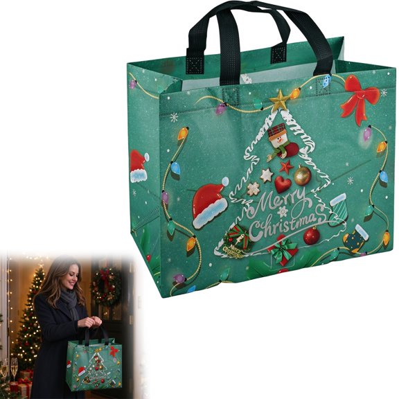 Christmas Gift Bags with Handles, Non-Woven Tote Treat Christmas Bags for Gifts Wrapping Shopping, Festival Storage Handbag, Xmas Party Supplies, Reusable Xmas Packaging Tote Bag,12.8"×6.7"×9.84"