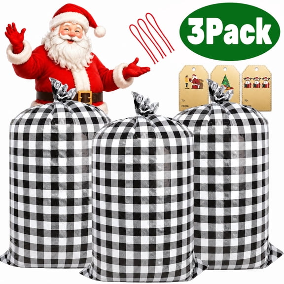 Christmas Gift Bags Large Santa Sacks Christmas Decoration Christmas Bags Reusable Drawstring Jumbo Gift Bags for Party Supplies 36" x 56" 3Pcs Desgin2