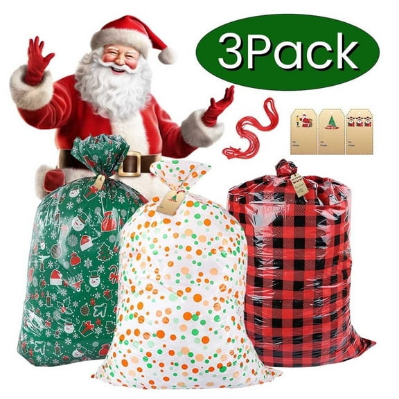 Christmas Gift Bags Large Santa Sacks Christmas Decoration Christmas Bags Reusable Drawstring Jumbo Gift Bags for Party Supplies 36" x 56" 3Pcs Desgin3